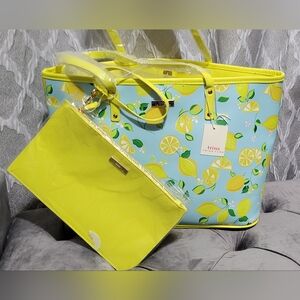 Trina Turk - Lemon Print Tote Bag with Matching Yellow Pouch